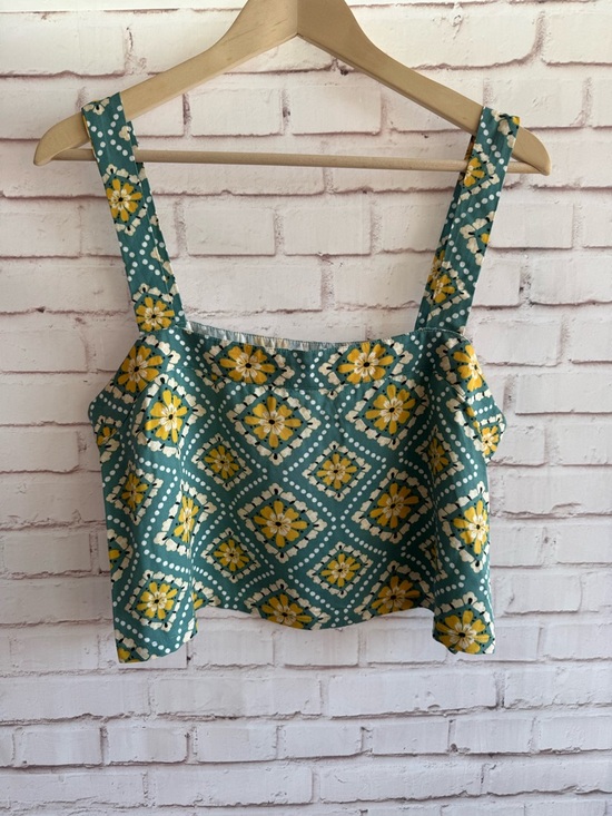 O'Neill Tops - Floral Square-Neck Crop Top in Teal and Yellow
